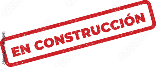 Distressed En Construccion stamp illustration, Spanish for under construction, isolated object