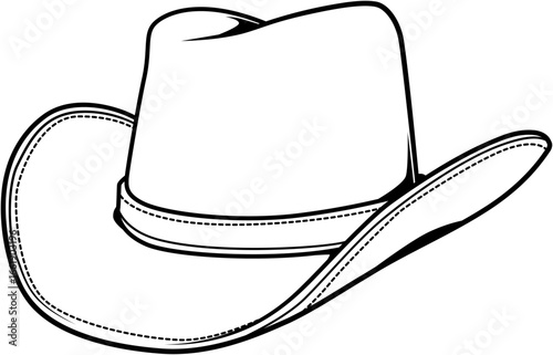 Schwarz-Weiß Illustration eines Cowboyhuts mit markanten Nähten
