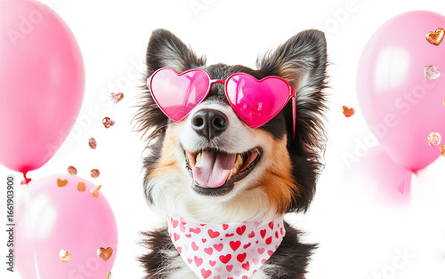Adorable pet in stylish heart sunglasses enjoying sunny day and showcasing cute personality isolated on transparent background PNG