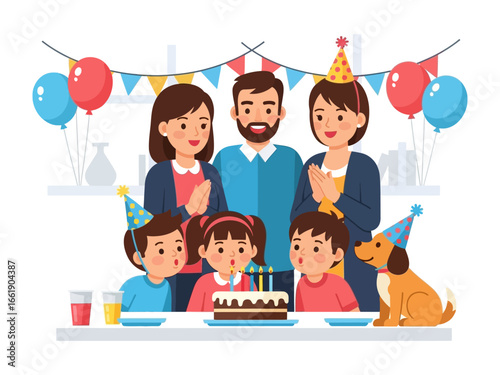 Family Celebration: A happy family gathers to celebrate, a cheerful scene of joy, connection, and the sweet anticipation of the moment.