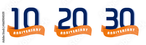10周年・20周年・30周年アニバーサリーロゴセット（フラットデザイン）