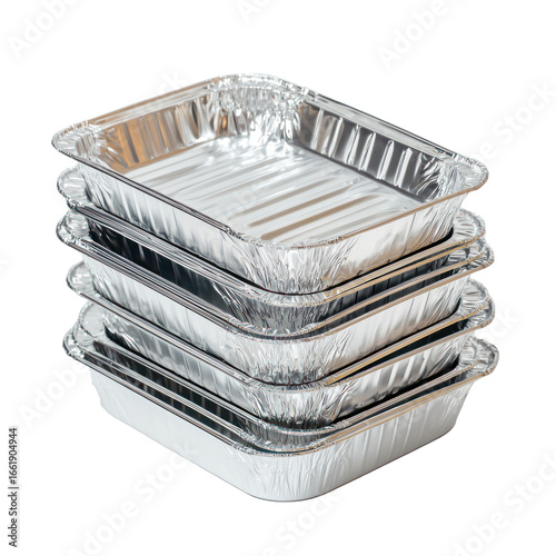 A stack of aluminum foil trays with a transparent background