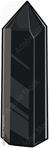 Schwarzer Obsidian Heilstein als Illustration mit polierter Spitze und glatter Oberfläche
