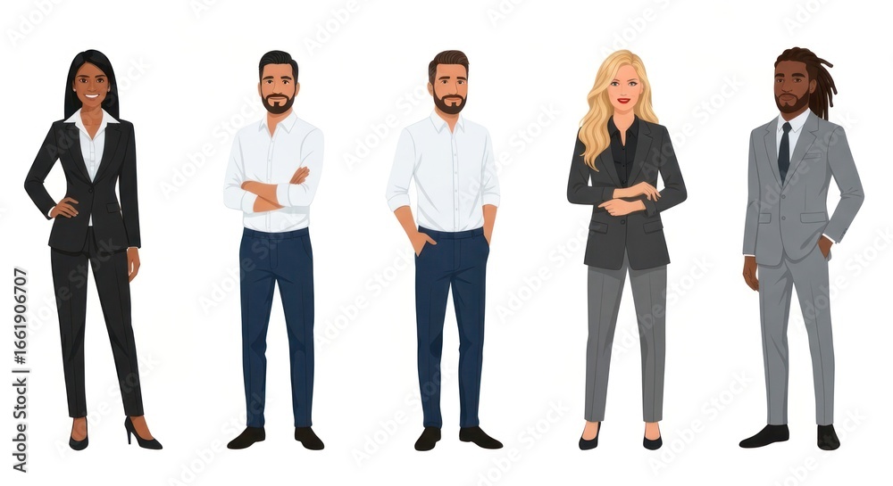 Obraz premium Diverse group of business professionals in suits on white backdrop