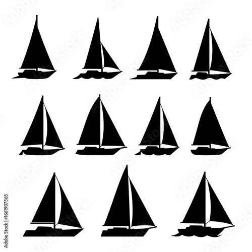 Twelve Sailboat Silhouettes: Nautical Vector Icons