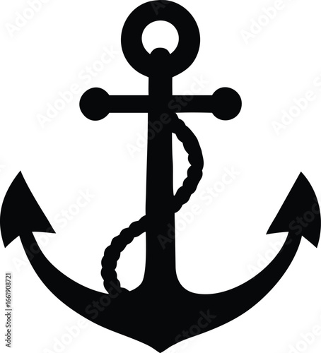 Bold Black Anchor Silhouette with Twisted Rope Detail on White Background