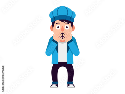 Shocked Youngster in Winter Attire: A young person in winter clothes shows their shock and surprise. They wear winter attire to get warm and cozy while facing a snowy season.