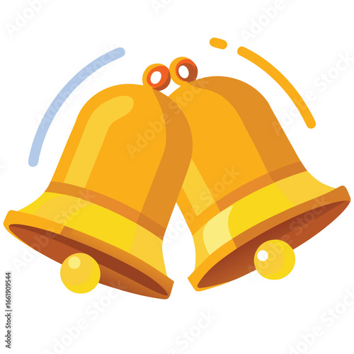 Cartoon Golden Bells Clanging Together with Motion Lines Illustrating the Sound of Ringing on White