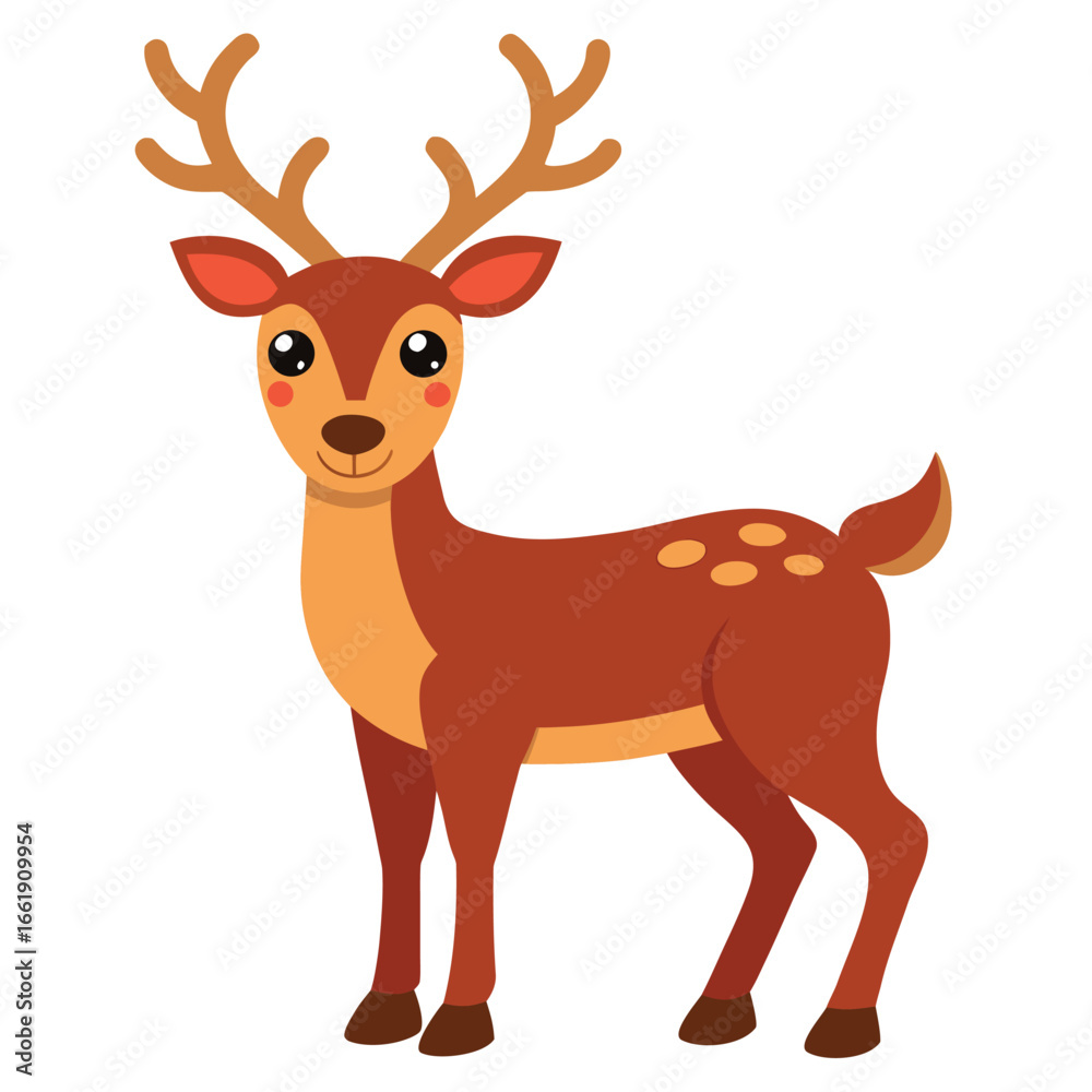 Fototapeta premium Cartoon Reindeer Illustration Cute Brown Deer with Antlers and White Spots Design