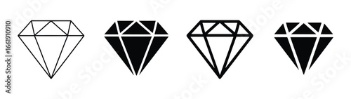 Illustration of diamonds in black and white, presenting a simple and elegant design for jewelry, luxury, and precious stones, suitable for various uses