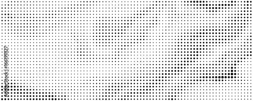 Flowing dots particles wave pattern halftone gradient curve shape isolated on white background. Vector in concept of technology, science, music, modern.