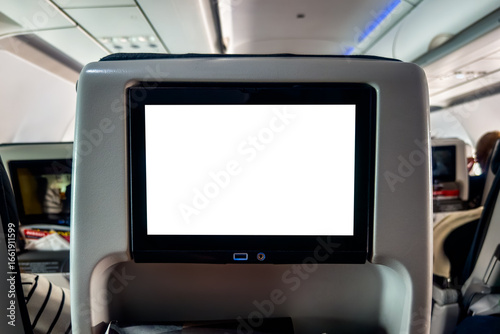 Foto LCD monitor screen rear seat on the plane technology for entertainment