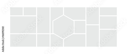 Bento layout photos or pictures collage frame with hexagonal frame