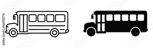 Illustration of a school bus and a black bus, showcasing the design and features of the vehicle in a simple and clear manner for educational purposes