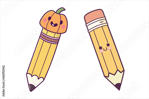 Cute Halloween Pumpkin Pencil Characters