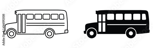 Illustration of a school bus and a black bus, showcasing the design and features of the vehicle in a simple and clear manner for educational purposes