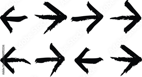 Eight HandDrawn Black Brushstroke Arrows Pointing Left and Right on a White Background