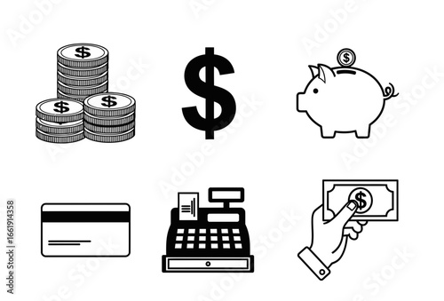 Financial Icons Depicting Money Savings Transactions and Payment Methods