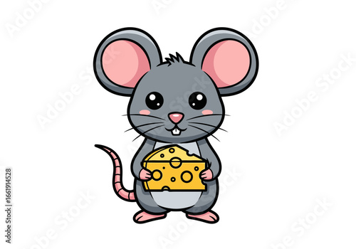Adorable Cartoon Mouse Holding a Wedge of Cheese