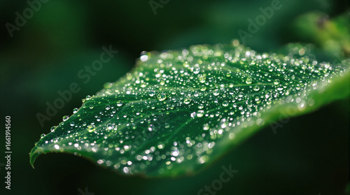 Dew Drops on Green Leaf Macro Photography