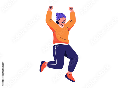 Joyful Leap: An animated illustration of a young person mid-air, radiating pure joy and energy, leaping for happiness. Capturing youthful exuberance and the delight of a carefree moment.