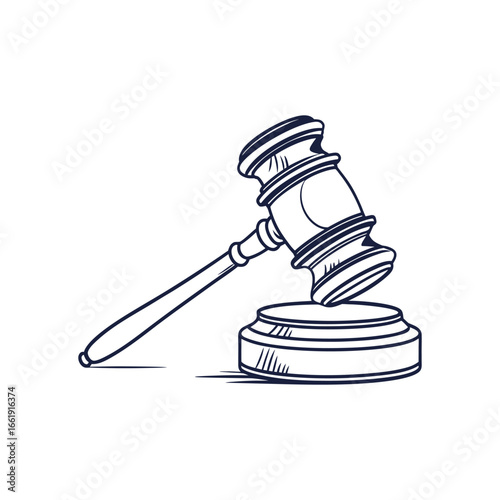 Gavel resting on sound block with dark outline judge justice