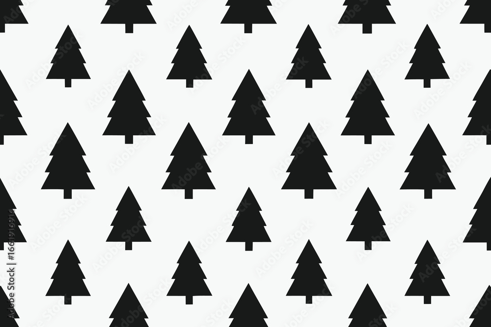 Obraz premium Repeating Pattern of Stylized Black Christmas Trees on White Background, Festive and Minimalist Design