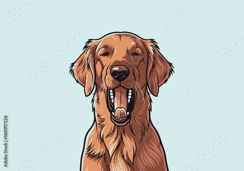 A yawning golden retriever dog portrait illustration.