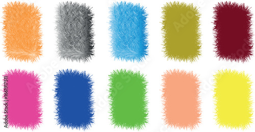 Modern Fluffy Fur Brush Texture Pack, vector illustretion.