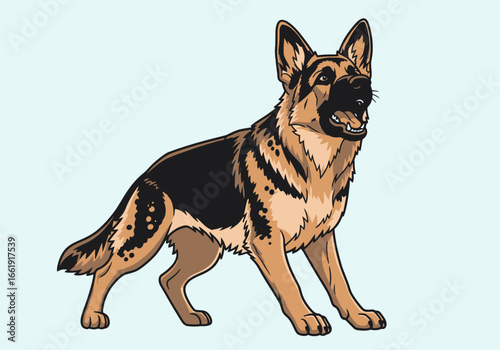 A German Shepherd dog illustration in a standing pose.