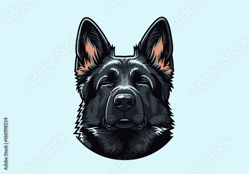 Stylized illustration of a black German Shepherd dog's head with closed eyes, conveying a calm expression.