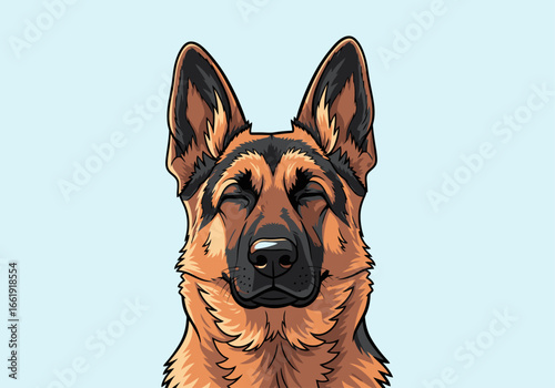 Close-up illustration of a serene German Shepherd dog.