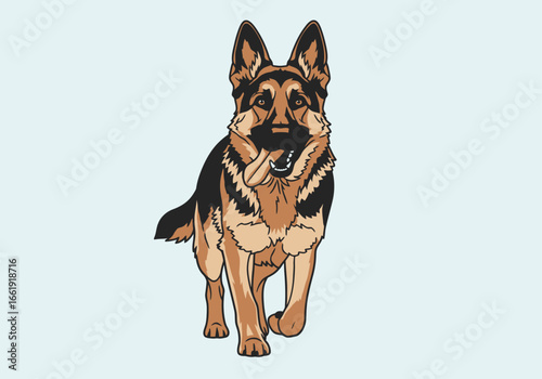 A majestic German Shepherd dog stands alert, showcasing its intelligence and loyalty.