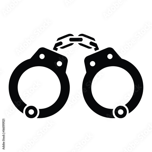 Black silhouette of metal handcuffs linked together