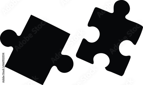 Two Black Puzzle Pieces Separated on a White Background Ready to Connect
