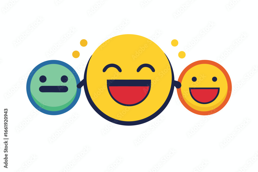 Fototapeta premium A cheerful set of happy yellow smiley faces and funny emoji