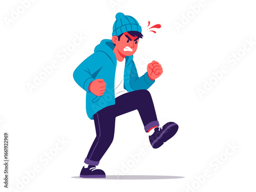 Furious Expression: Depicting a person consumed by anger, their animated pose and facial expression tell a story of intense emotion and frustration. 