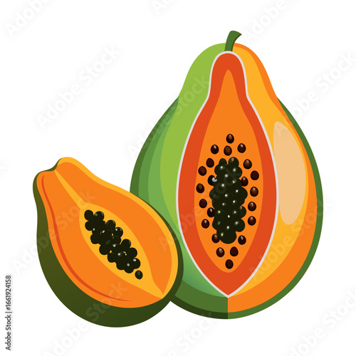 papaya fruit isolated on white background