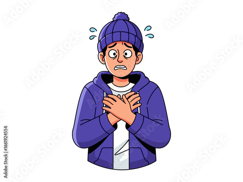 Overwhelmed by Anxiety: A young individual, adorned in a cozy beanie, confronts a wave of stress, eyes wide, symbolizing inner turmoil.