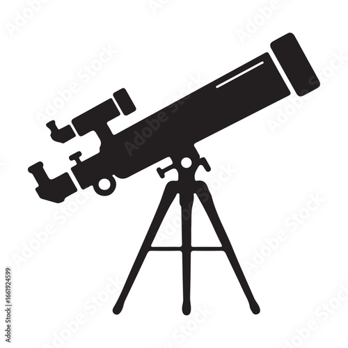 Black Silhouette of a Telescope on a White Background for Astronomy and Space Exploration Enthusiasts Promoting Scientific Discovery