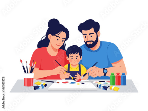 Creative Family Bonding: An illustration showing a family engaged in artistic activity, fostering creativity and sharing quality time together.