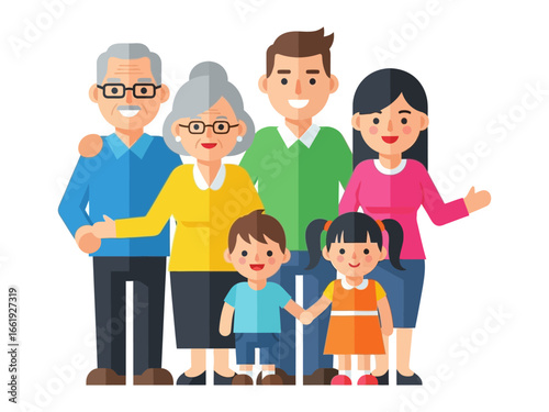 Family Portrait of United Togetherness: A multigenerational family stands together, radiating warmth and affection, symbolizing unity, support, and the timeless bond of family.