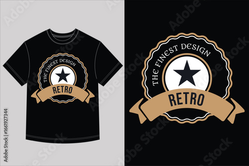Retro star emblem tshirt design with finest vintage style banner logo