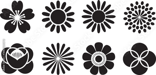 Black floral emblems flower blossom