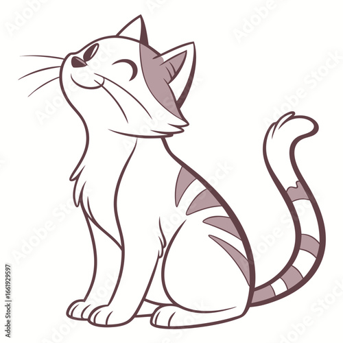 Cute cartoon kitten sitting and looking up