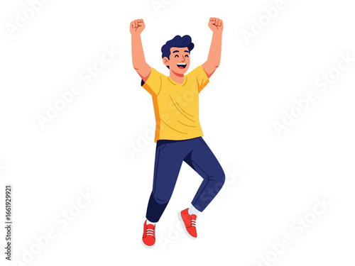 Joyful Leap: A happy figure celebrates, arms raised, expressing pure joy.