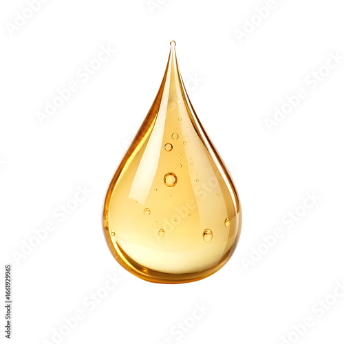 A golden cosmetic oil drop for skincare isolated on a transparent background png