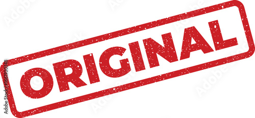 Distressed red original stamp effect, rectangular frame, textured print for authentic quality