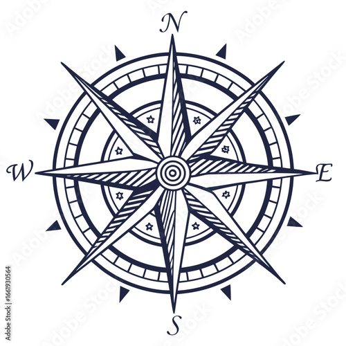 Vector illustration of a compass rose showing directions and navigation