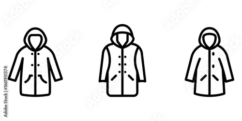 Raincoat outline or line icon design bundle.